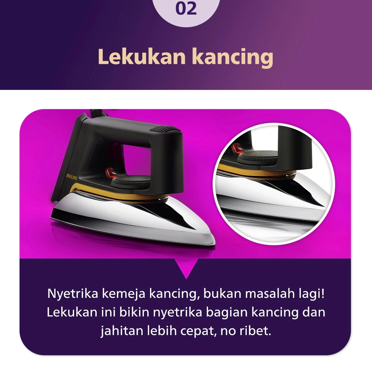 Philips Setrika Kering Classic HD1172/99 Tapak Aluminium Anti Lengket 350W Hitam - Gambar 9