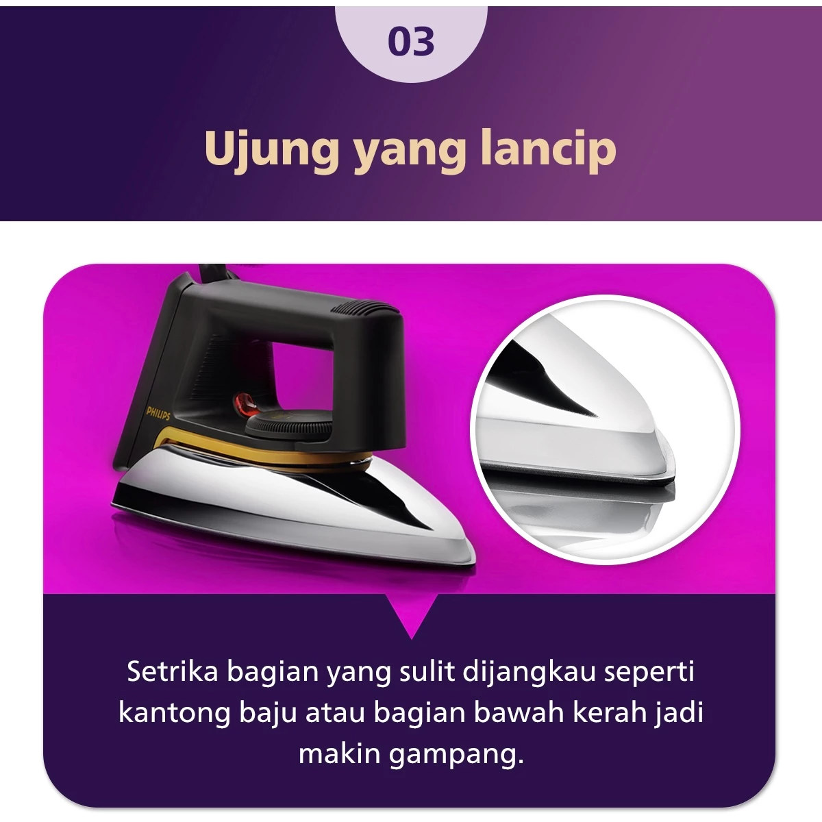 Philips Setrika Kering Classic HD1172/99 Tapak Aluminium Anti Lengket 350W Hitam - Gambar 10