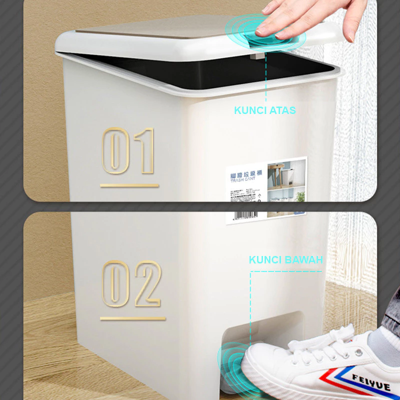 U-Living Tempat Sampah Injak Kaki Minimalis Kotak dengan Tutup Tombol Klik TS001 - Gambar 4