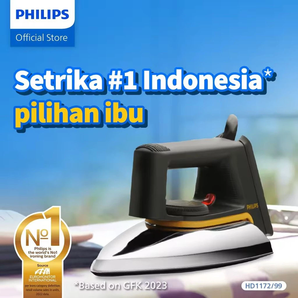 Philips Setrika Kering Classic HD1172/99 Tapak Aluminium Anti Lengket 350W Hitam