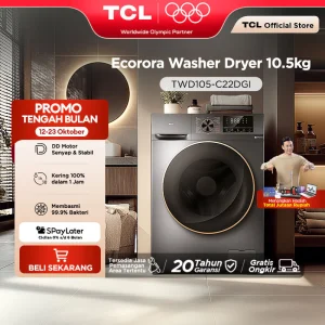 TCL Mesin Cuci Front Loading Washer Dryer 10.5 kg - Ecorora TWD105-C22DGI