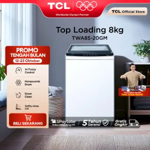 TCL Mesin Cuci Top Loading 8 KG 1 Tabung Honeycomb Crystal Drum Auto Cleaning