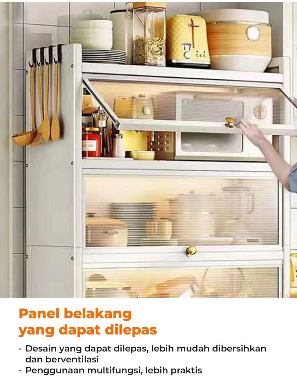 Homedoki Lemari Dapur Rak Piring Minimalis Tertutup Baja Karbon dengan Roda - Gambar 12