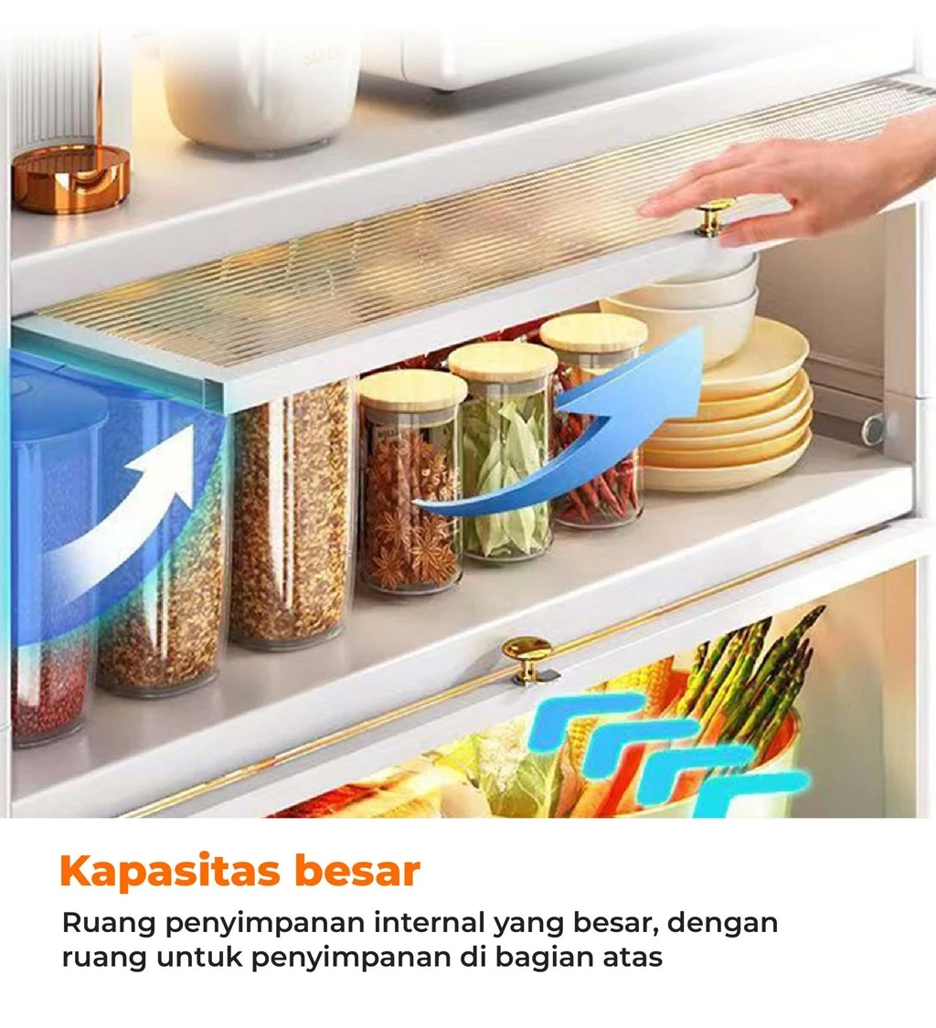 Homedoki Lemari Dapur Rak Piring Minimalis Tertutup Baja Karbon dengan Roda - Gambar 11